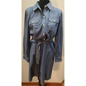 Talbots Denim Blue Jean Shirt Dress Polkadot Belted Button Down  Sz 10P D2